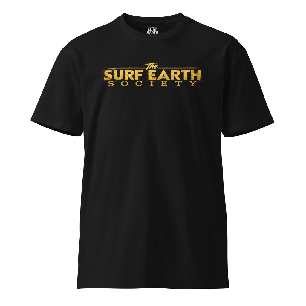 Vintage rustic Gold on Black Surf Earth Society icon t-shirt
