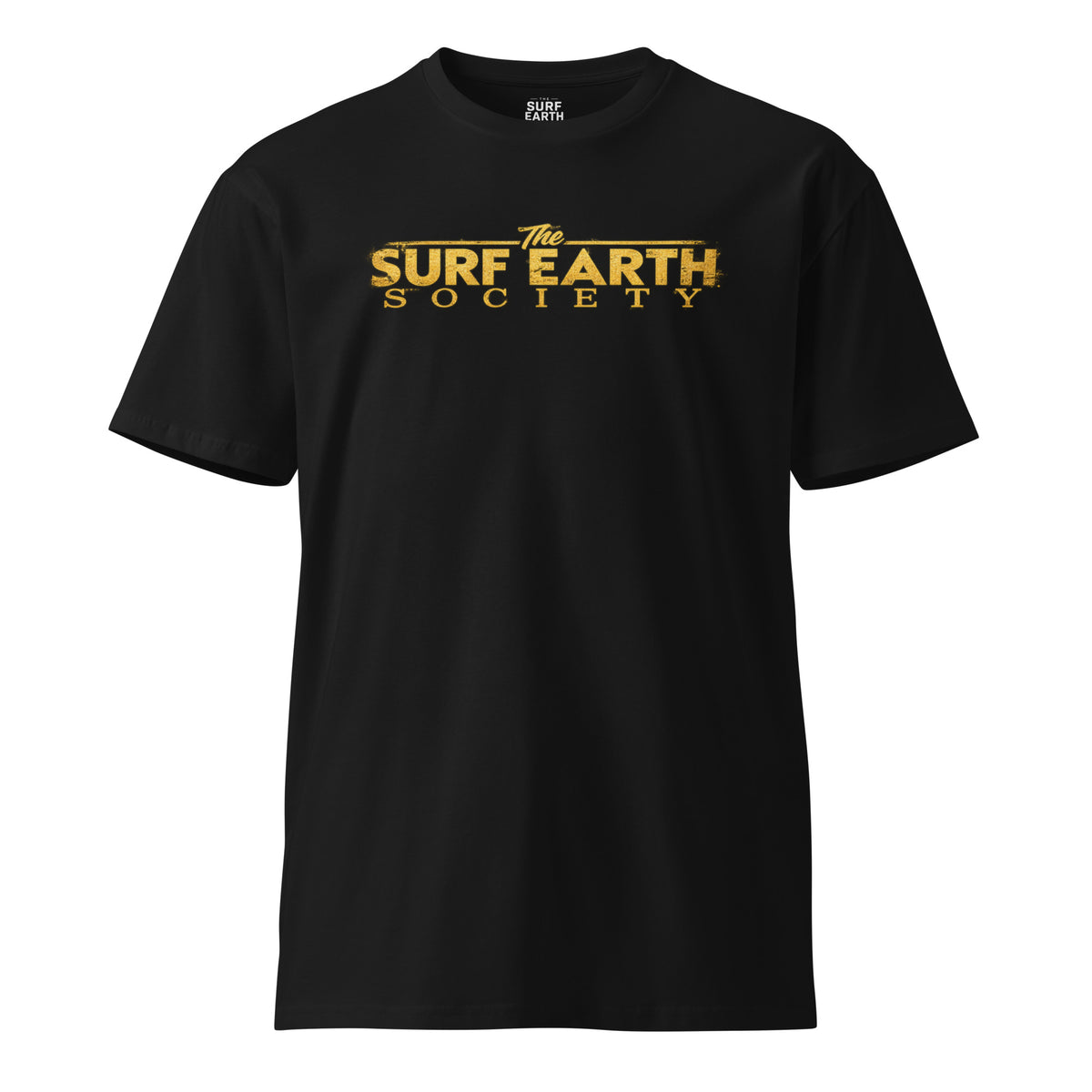 Vintage rustic Gold on Black Surf Earth Society icon t-shirt