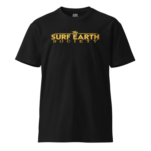 Vintage rustic Gold on Black Surf Earth Society icon t-shirt