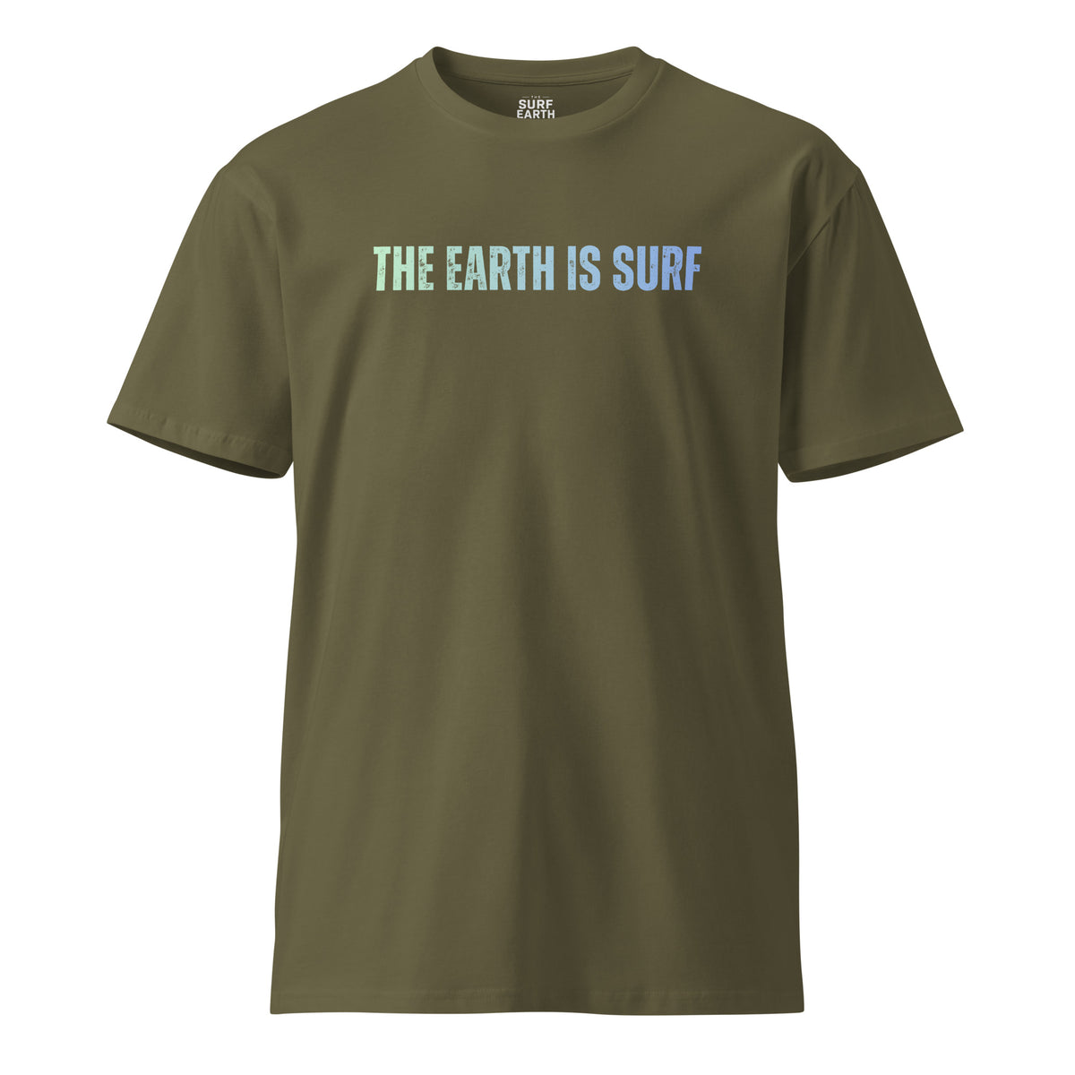 The Earth Is Surf Proclamation graphic premium tee. 100% cotton, good colors. AS Colour 5001T