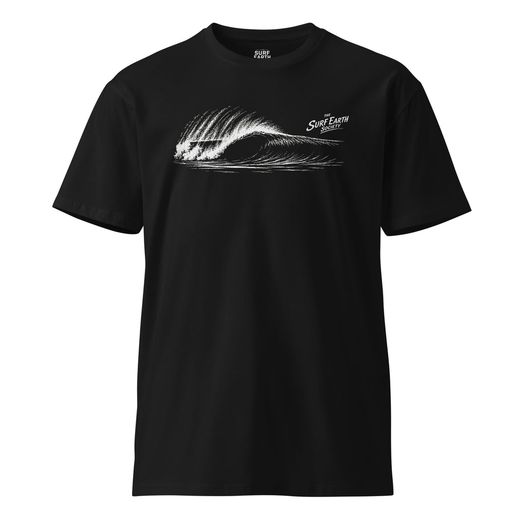 Hand drawn perfect Pipeline wave The Surf Earth Society vintage art  t-shirt black colour