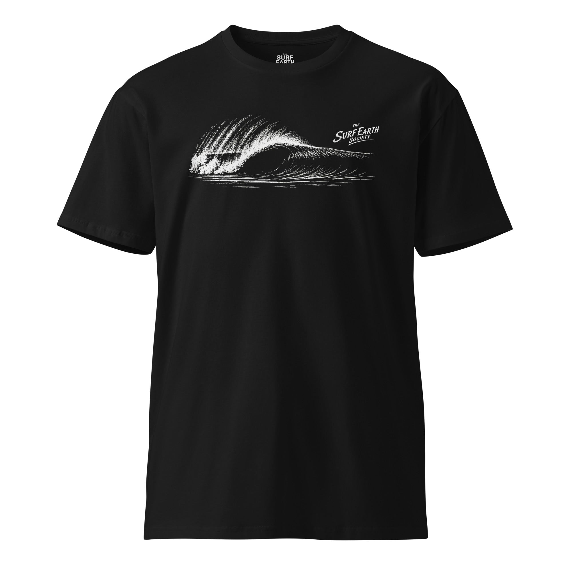 Hand drawn perfect Pipeline wave The Surf Earth Society vintage art  t-shirt black colour