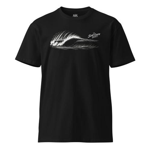 Hand drawn perfect Pipeline wave The Surf Earth Society vintage art  t-shirt black colour