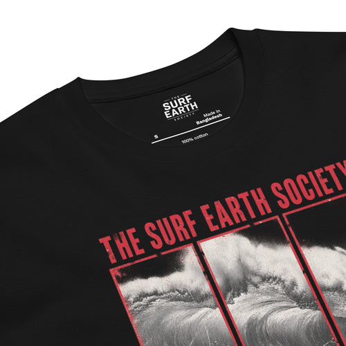 black color Premium Japan Surf T-shirt vintage cool Red Typography wave Chiba