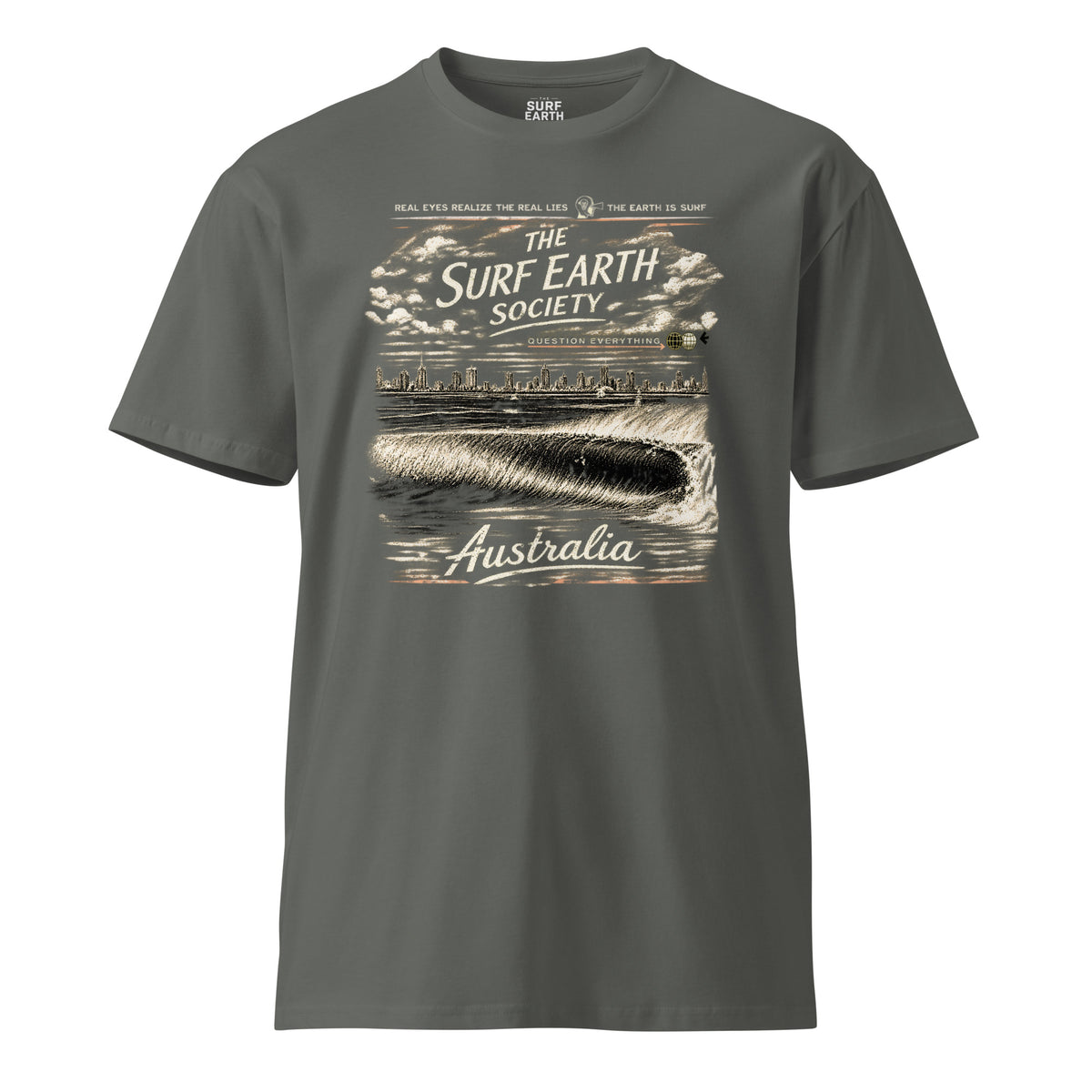 The Surf Earth Society Vintage Australia Rustic graphic tee in charcoal gray