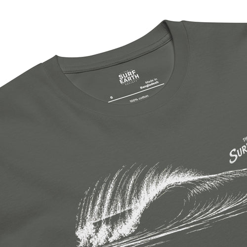 Hand drawn perfect Pipeline wave The Surf Earth Society rustic retro t-shirt gray colour