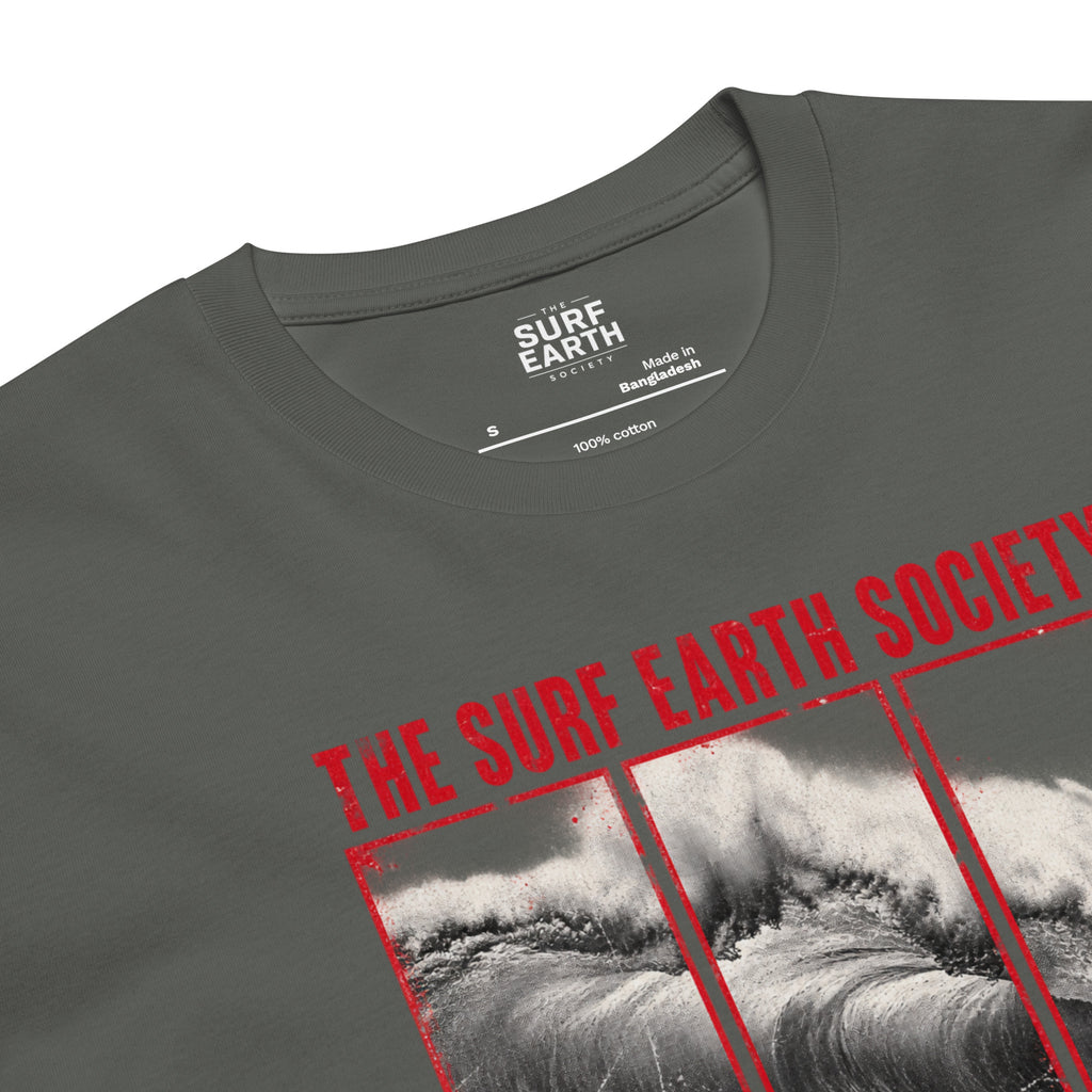 Gray Blue color Premium Japan Surf T-shirt vintage cool Red Typography wave