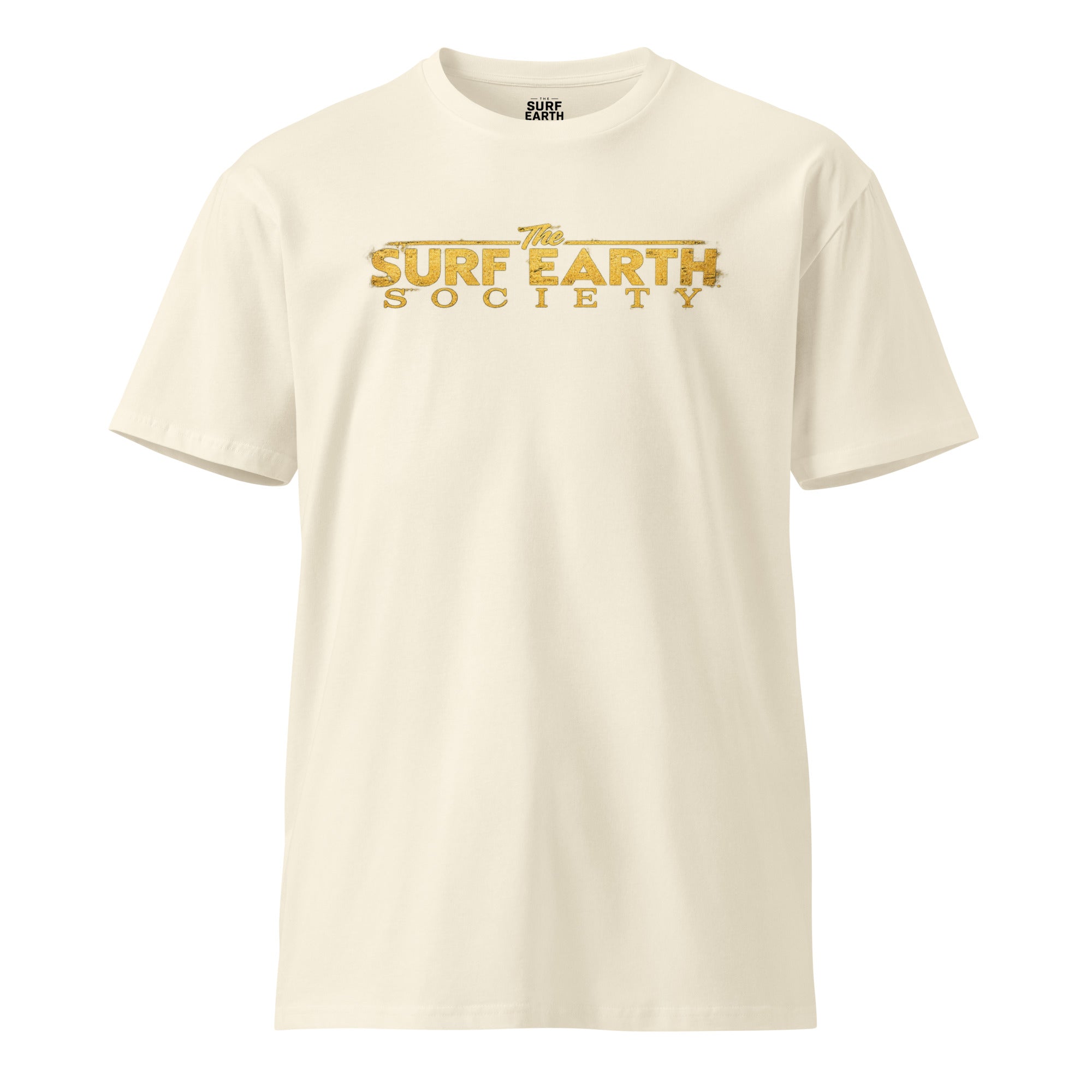 Vintage rustic Gold on natural beige Surf Earth Society iconic original t-shirt