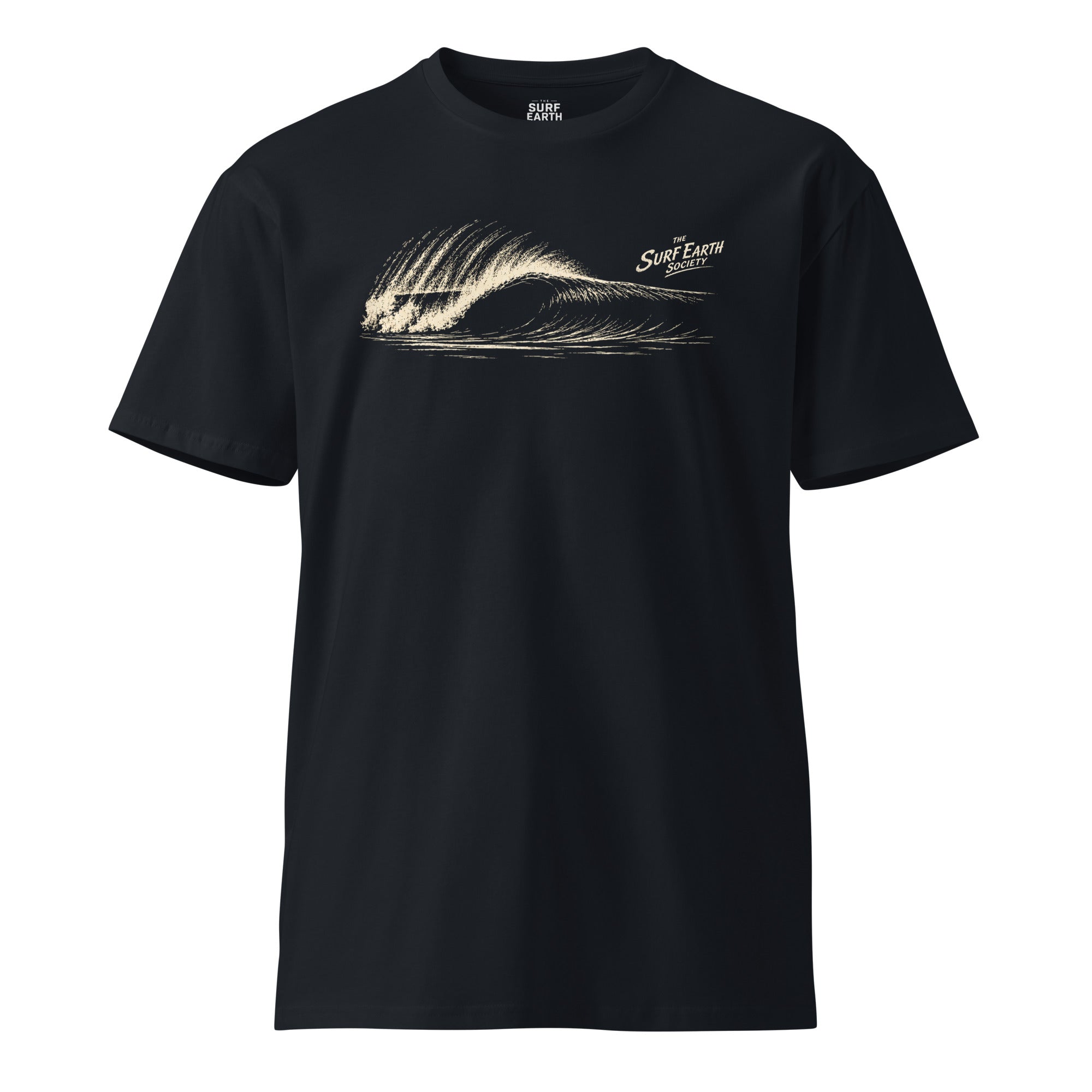 Hand drawn perfect Pipeline wave The Surf Earth Society art navy t-shirt