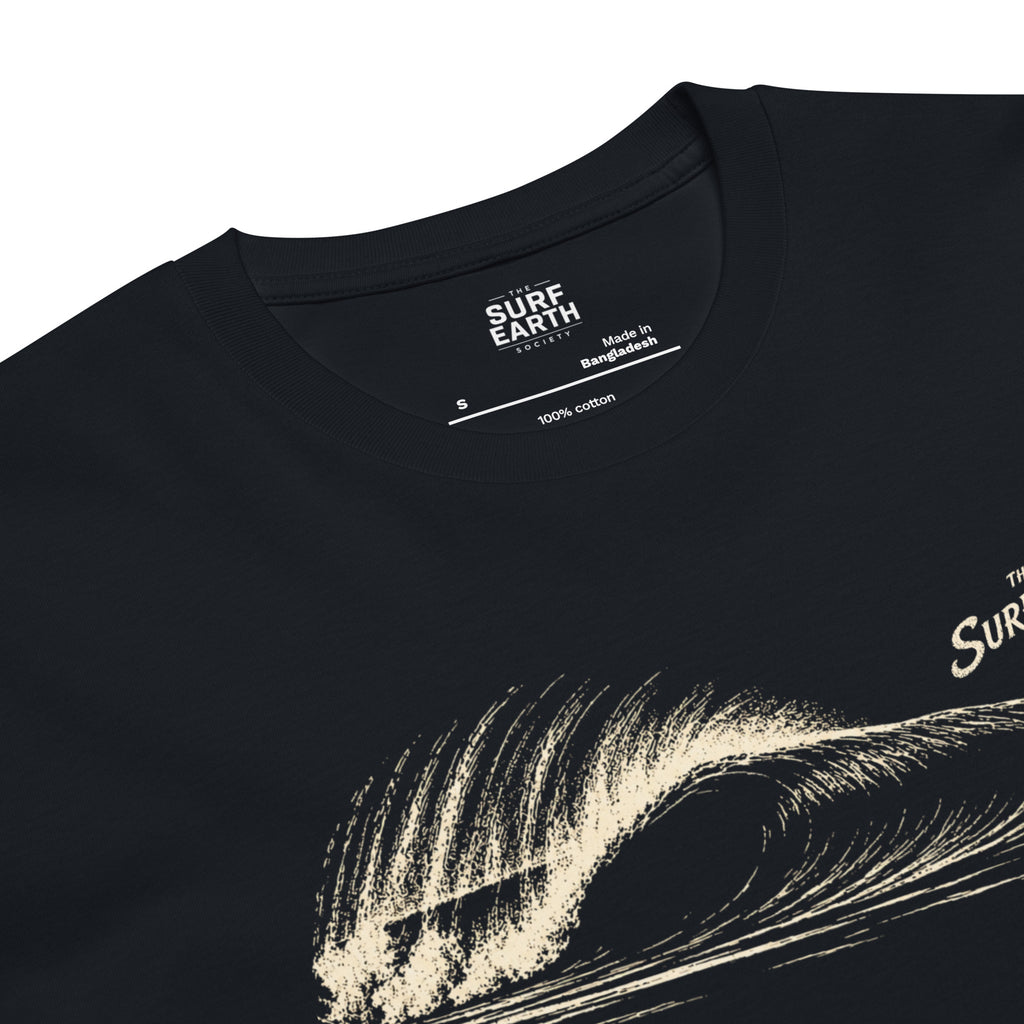 Product mockuHand drawn perfect Pipeline wave The Surf Earth Society navy blue  t-shirt 