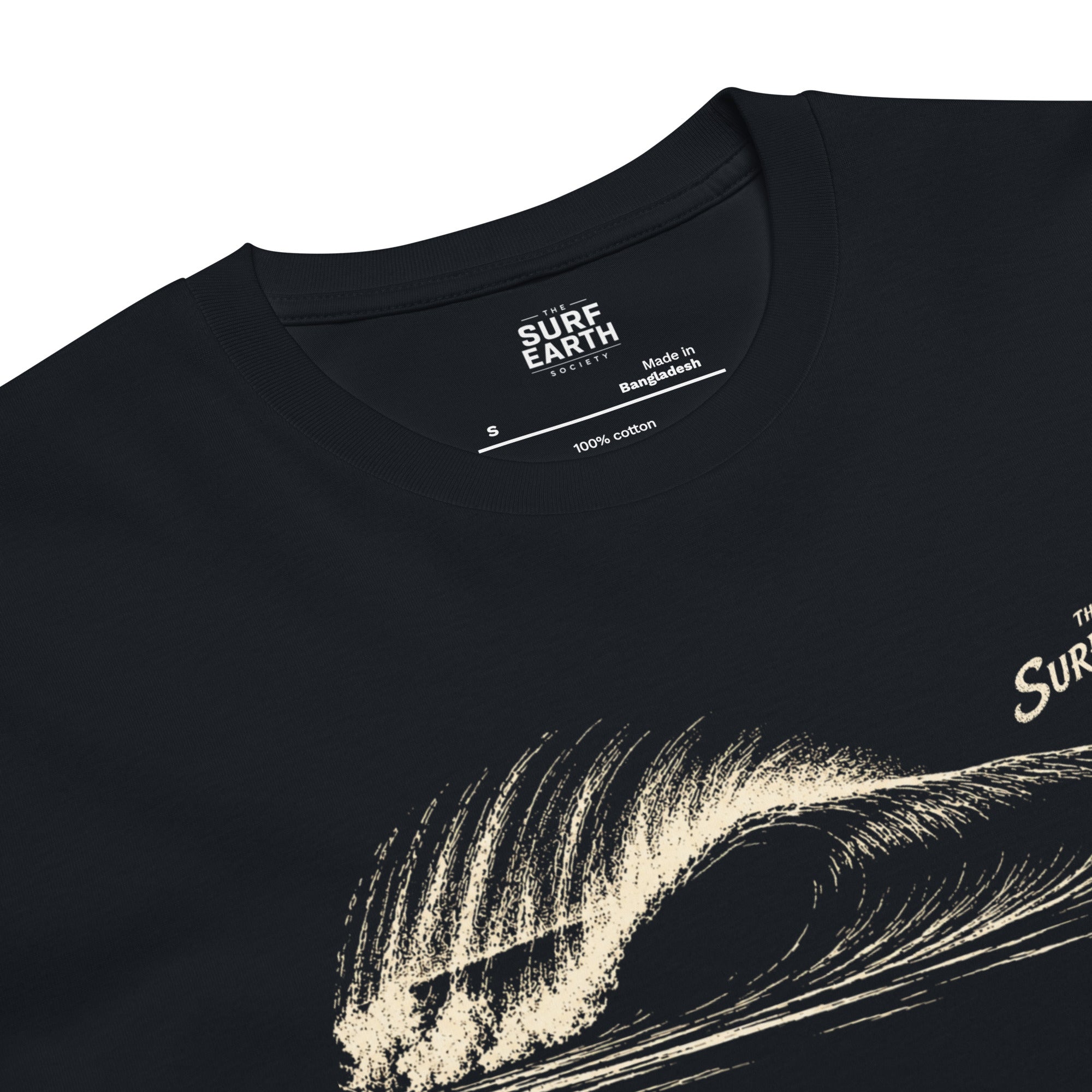 Product mockuHand drawn perfect Pipeline wave The Surf Earth Society navy blue  t-shirt 