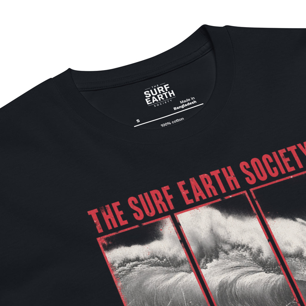 Navy Blue The Surf Earth Society Chiba 1986  vintage surf t-shirt in premium 100% cotton featuring a distressed Japanese wave graphic and red typography