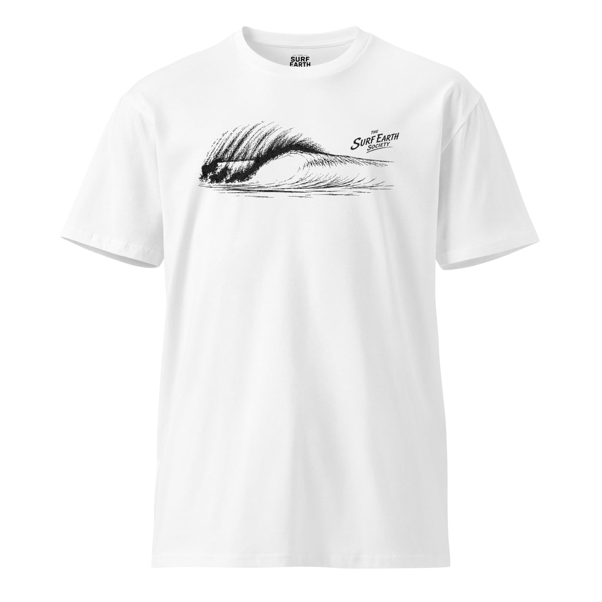 Hand drawn perfect Pipeline wave The Surf Earth Society rustic retro t-shirt white colour shirt