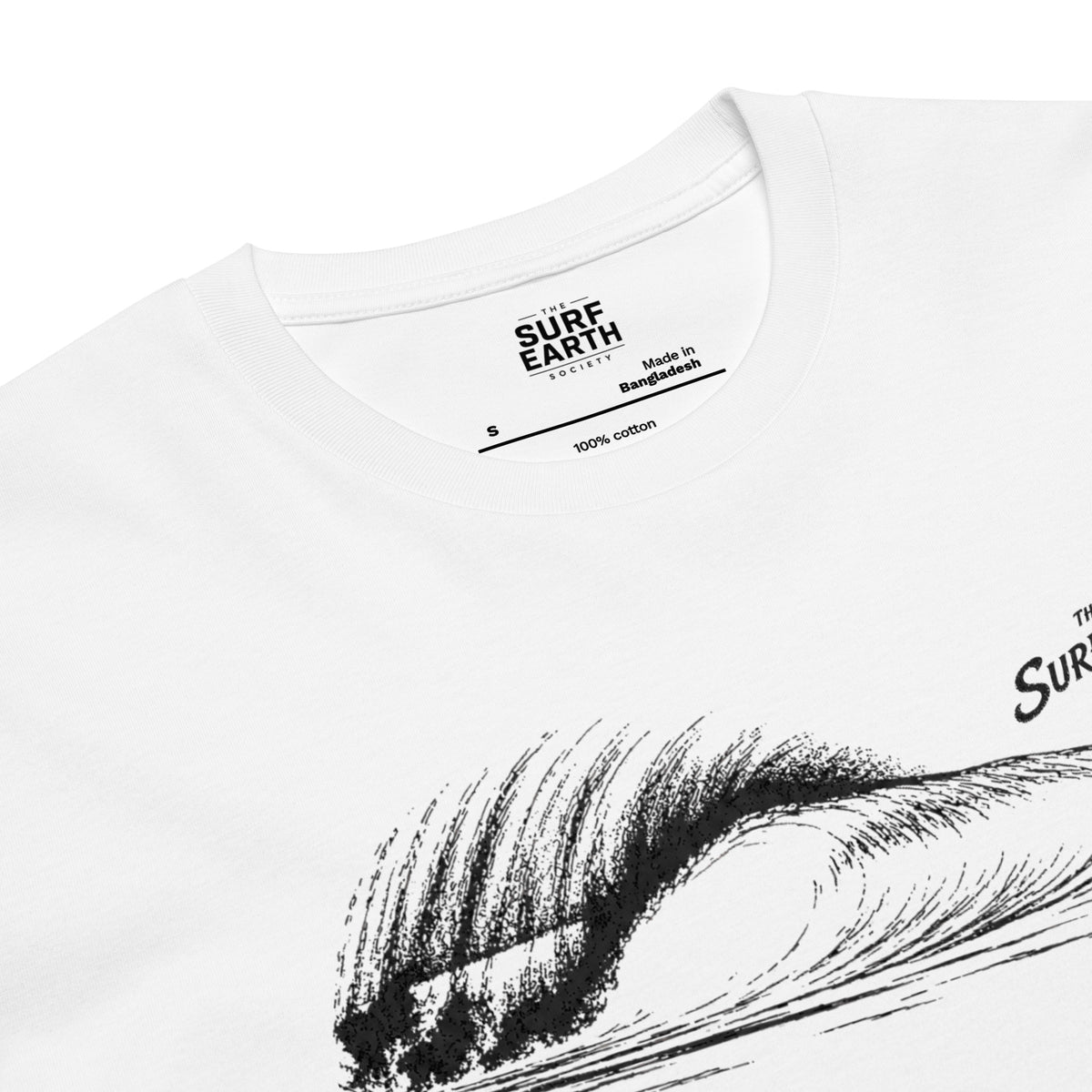 Hand drawn perfect Pipeline wave The Surf Earth Society rustic retro t-shirt white colour shirt