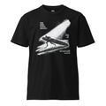 PrVintage THE SURF EARTH SOCIETY Night Run ’66 surf black T-shirt featuring a longboard surfer running into the ocean beneath a spotlightoduct mockup